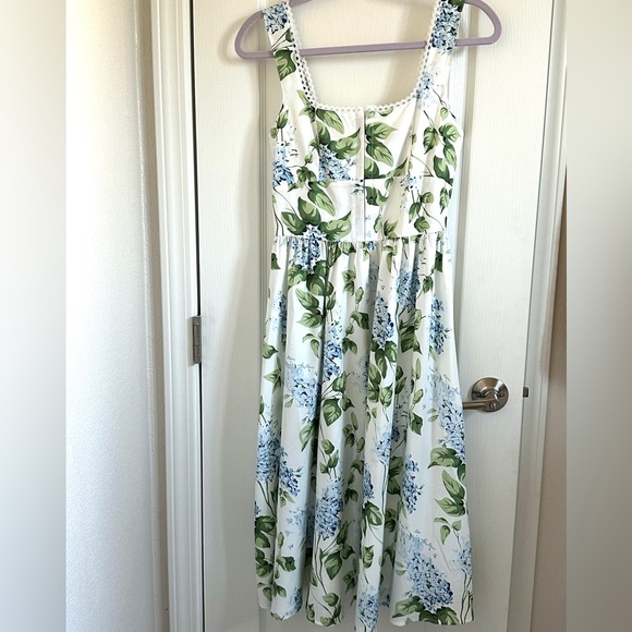RIHOAS Floral Midi Dress - White and Green - Picture 5 of 7